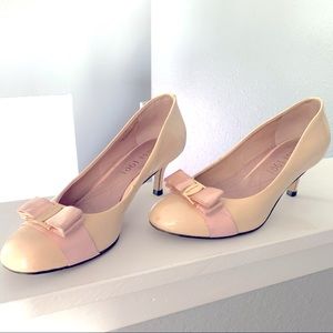 Bow Accent Leather Pumps, kitten heel, boutique brand, beautiful ballet pink